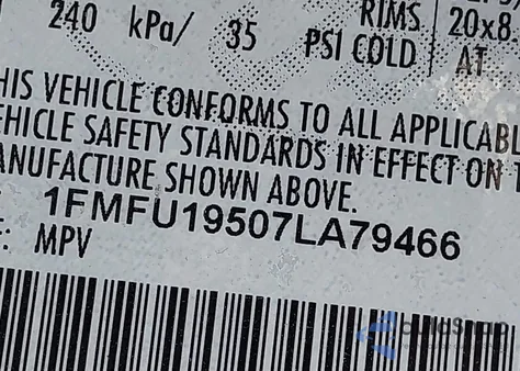 2007 Ford Expedition Limited z USA, uszkodzony, nr VIN 1FMFU19507LA79466